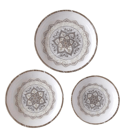 Set Of 3 Printed Dinner Plates Double Glazed Melamine In 3 Sizes