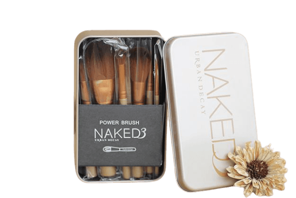 Naked3 Makeup Brushes - Professional - Soft Synthetic Fiber - Bamboo Wood Handle - Eyeshadow, Eyebrow, Foundation, Mini Fan Brushes - Fine, Soft, & Coarse - Cruelty Free - Easy Glide - Brown - Set of 12 pcs