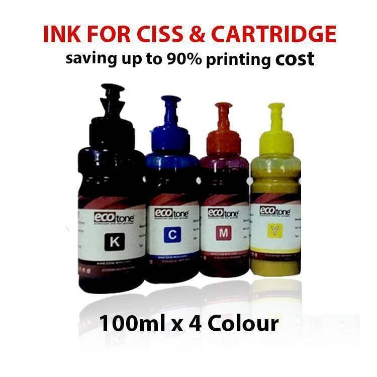 Ecotone 4 Colors ink set for inkjet printers CISS & Cartridge 100ml x 4 Colors