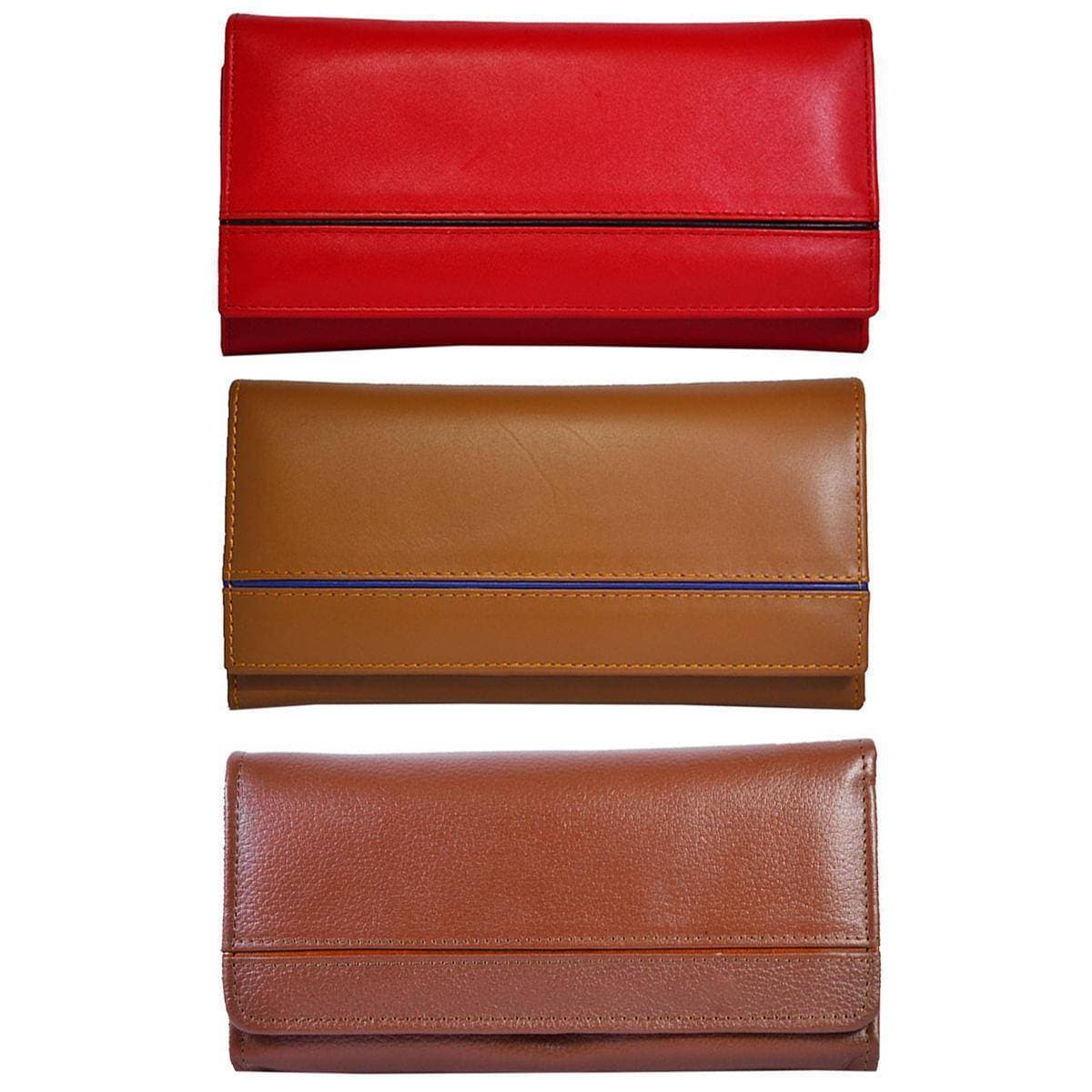 Women's Bi-fold Leather Purse Clutch With Magnetic Popper Opening