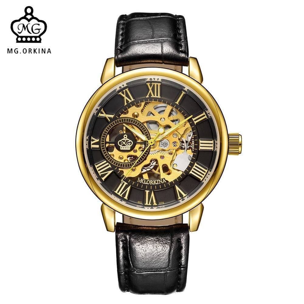 Men Leather Strap Automatic Simple Mechanical Waterproof Men Watch