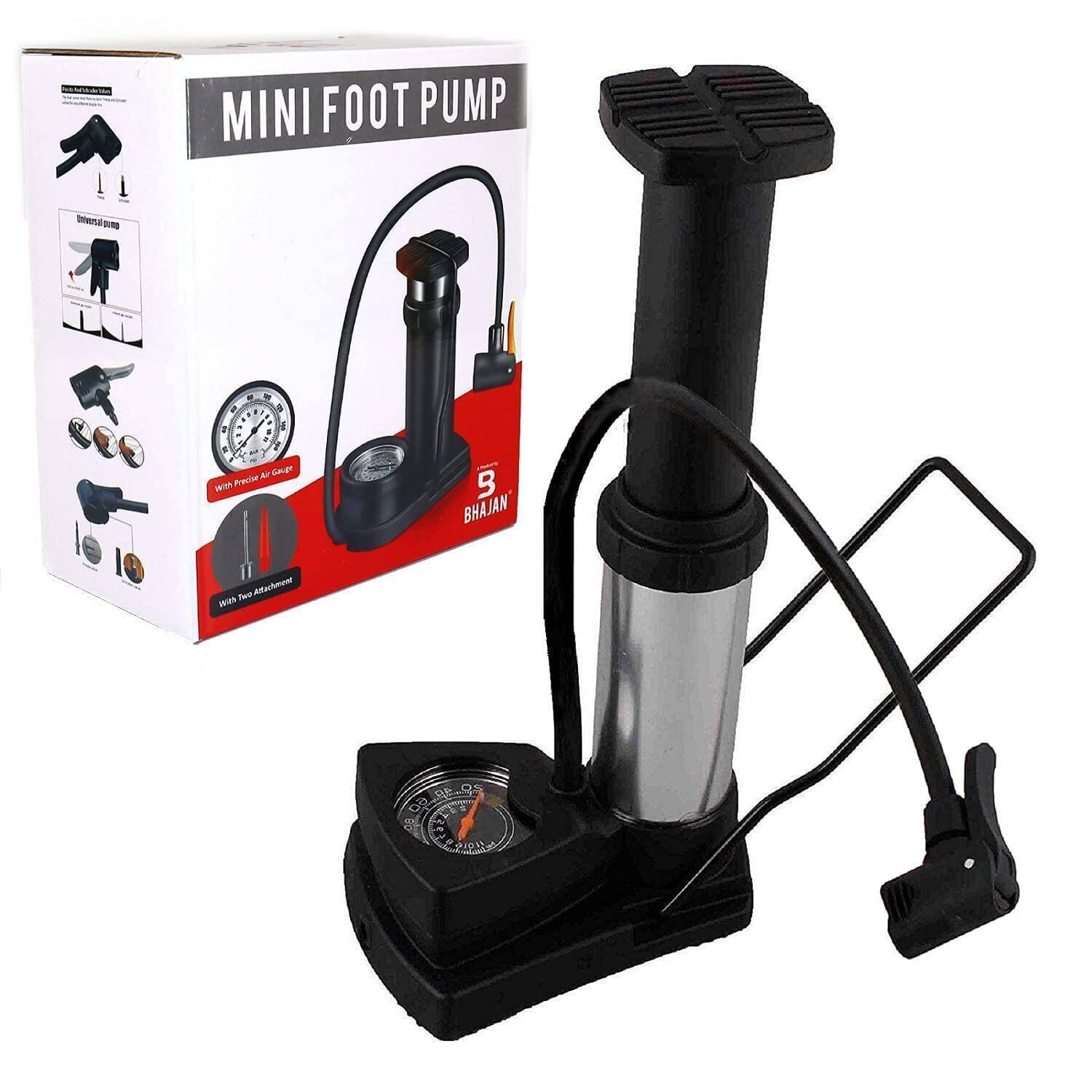 Steel Air Pump With Pressure Psi Gauge Swimming Pool Car Motor Cycle Bike