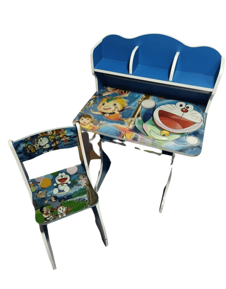 Kids Study Table and Chair Set - Doreamon Blue