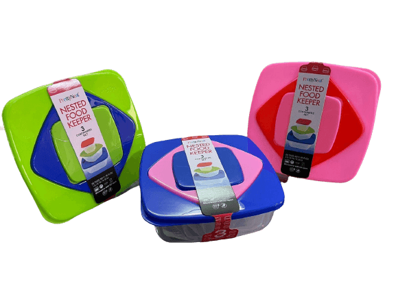 Pack Of 3 Contrasting Colours Lid Square Shaped Bowls Set