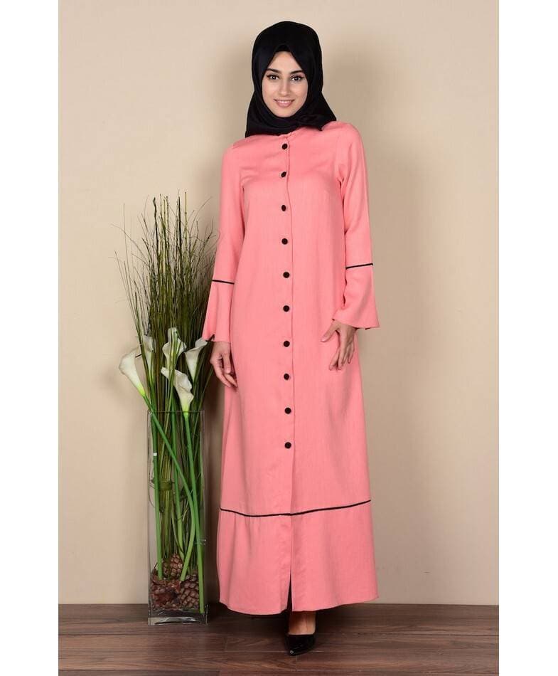 Pink Tipping Coat Style Ladies Abaya FLK-343