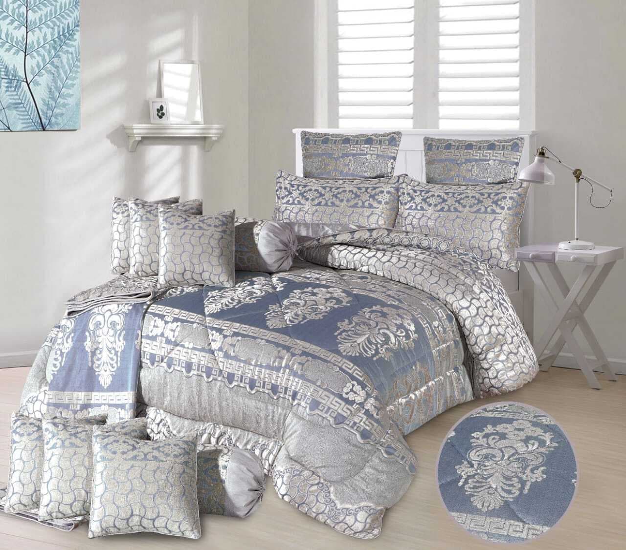 Marry Silver Plus Soft Plush Razai 14 PCS Set - Blue Grey
