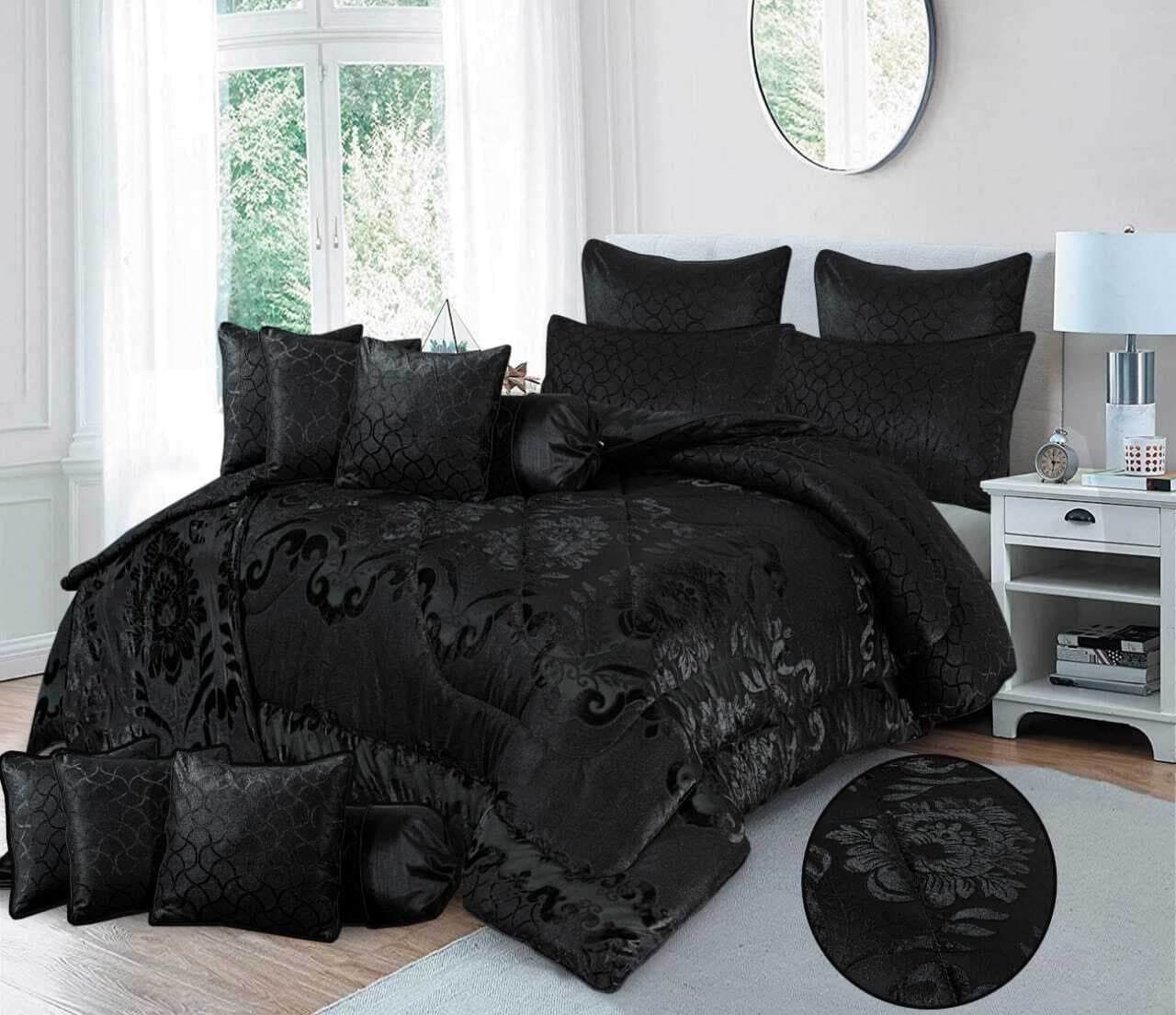 Marry Silver Plus Soft Plush Razai 14 PCS Set - Black