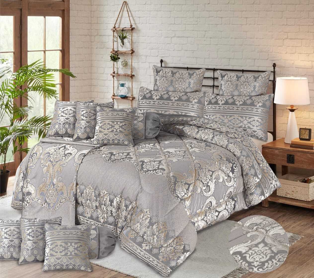 Marry Silver Plus Soft Plush Razai 14 PCS Set - Grey