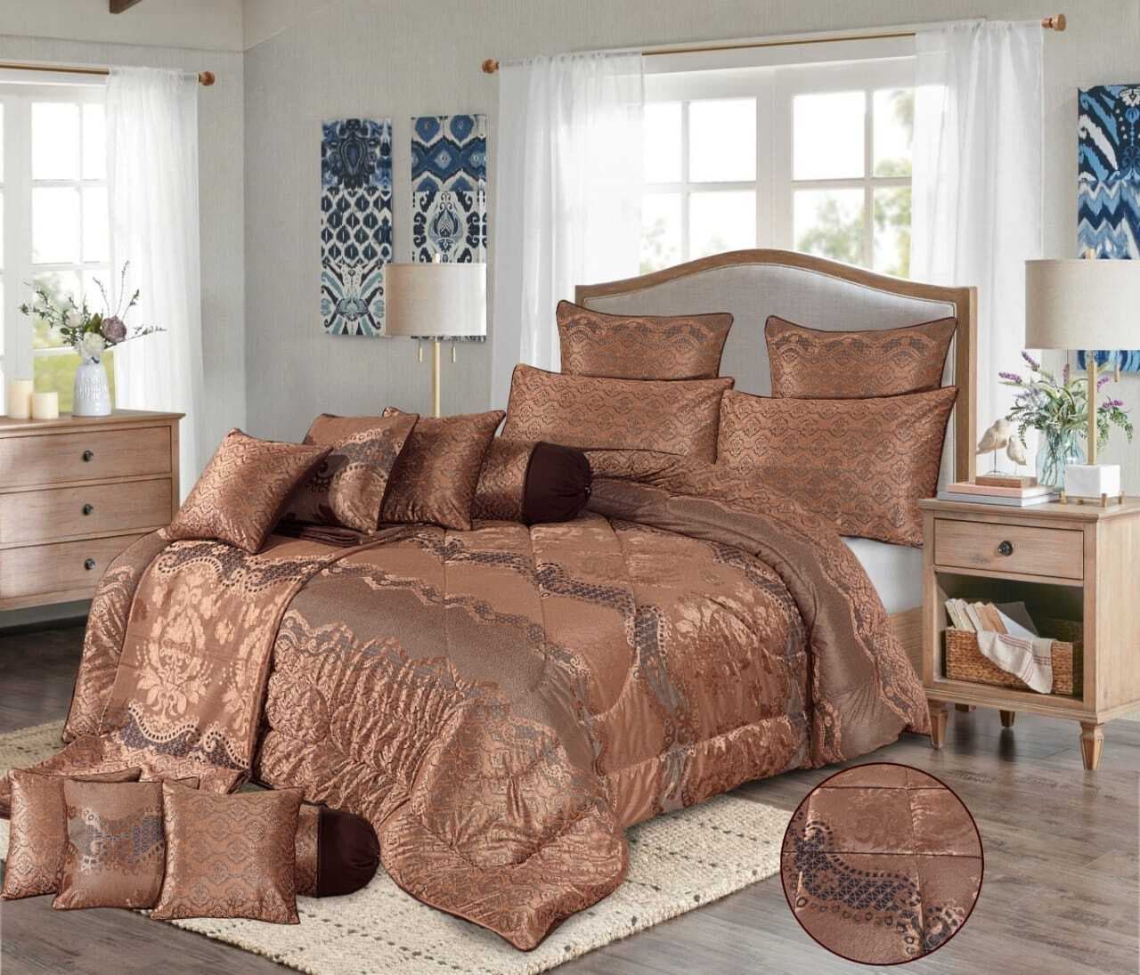 Marry Silver Plus Soft Plush Razai 14 PCS Set - Brown