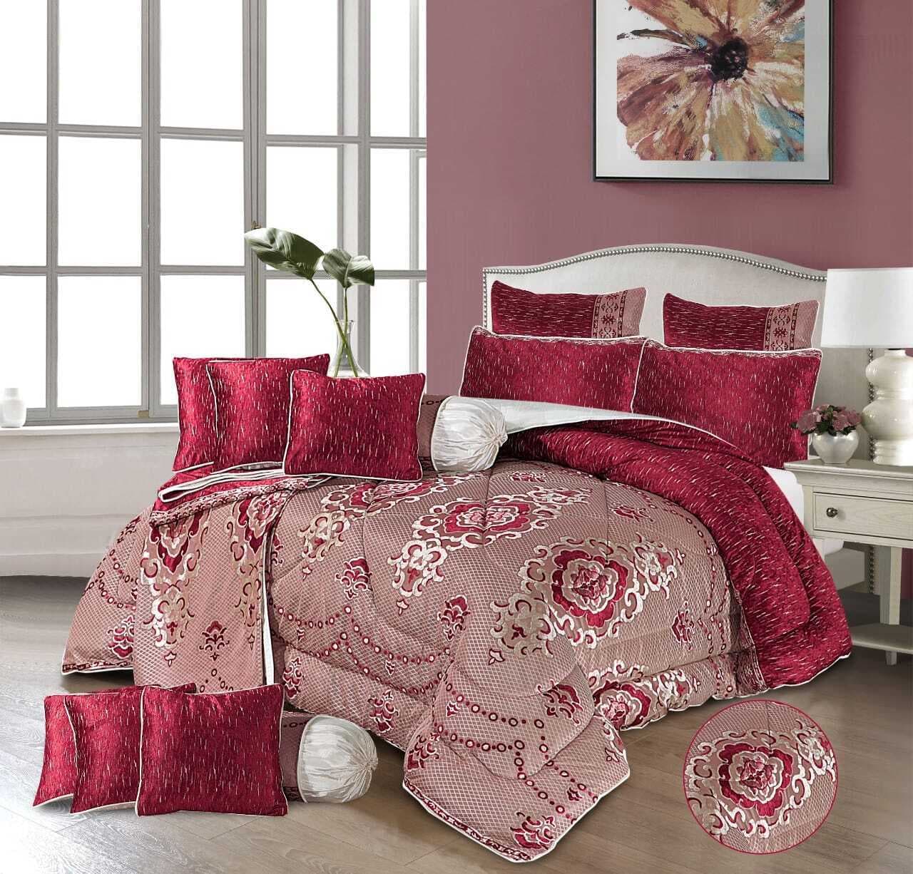 Marry Silver Plus Soft Plush Razai 14 PCS Set - Red