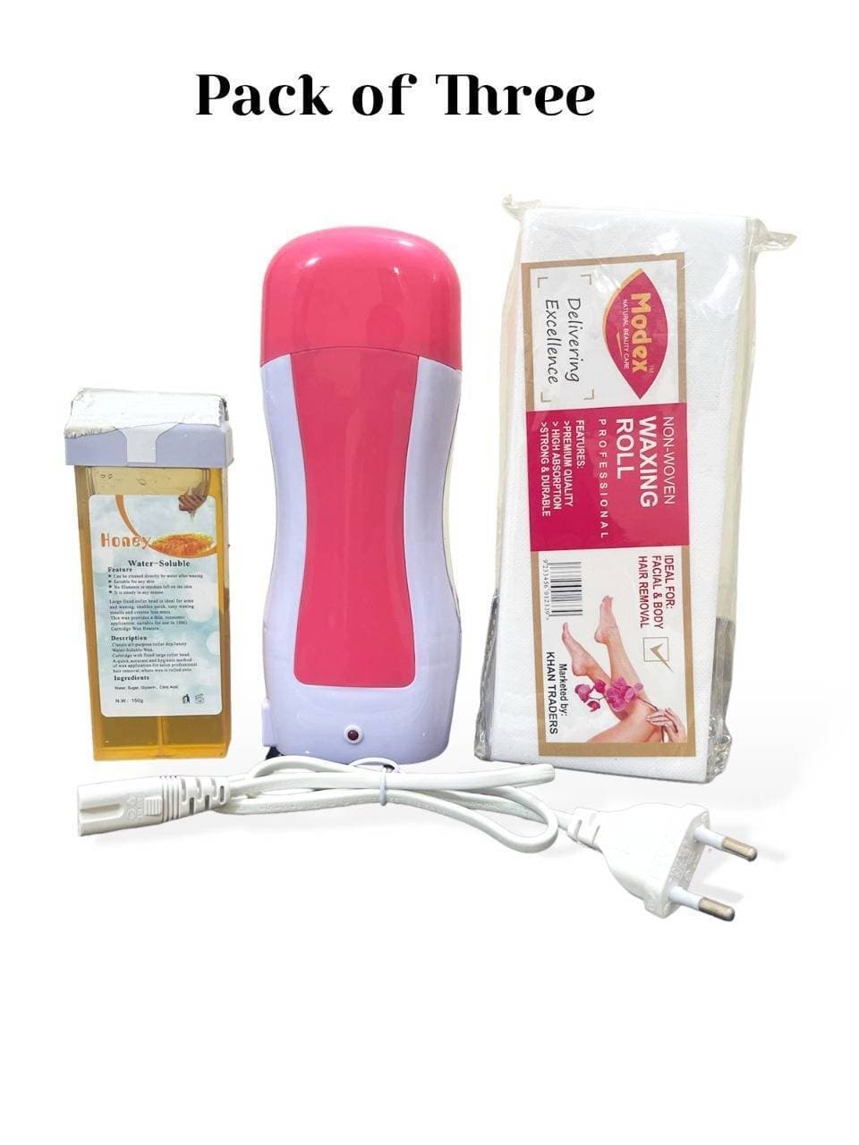 Hair Remover Depilatory Wax Heater With Wax Paper, Wax Roller -  Pack of 3