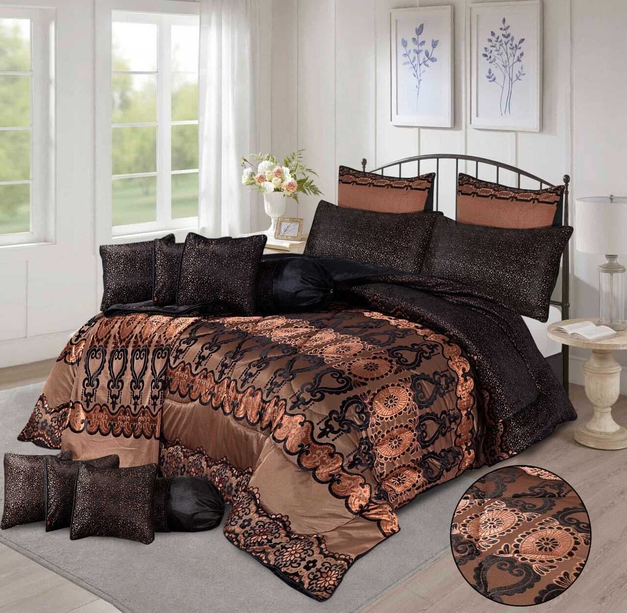 Marry Silver Plus Soft Plush Razai 14 Piece Set - Brown