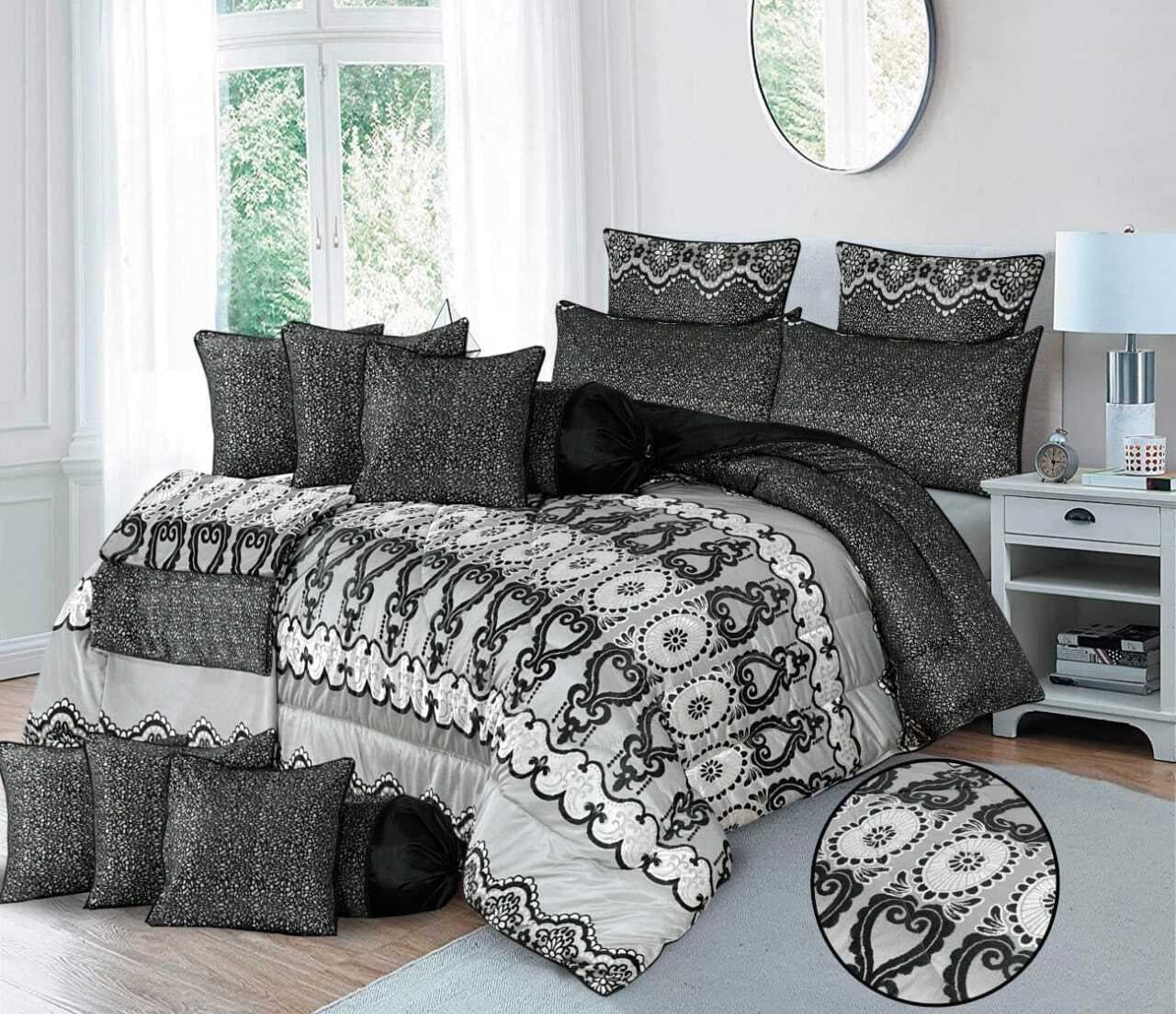 Marry Silver Plus Soft Plush Razai 14 PCS Set - Dark Grey