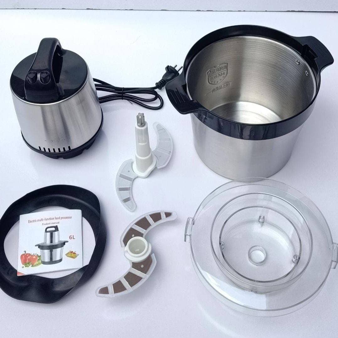 Portable Chopper 6 Litre Stainless Steel Electric Meat Grinder Heavy Duty - 4500 Watts
