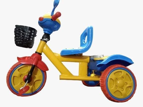 Kids Tricycle With Lights And Music And Toy Basket Strong Frame Decorative Design Ride For Kids  - Yellow