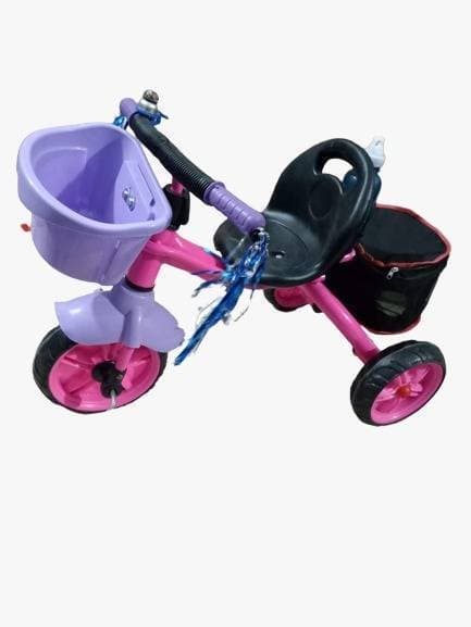 Kids Tricycle With Lights And Music And Toy Basket Strong Frame Decorative Design Ride For Kids - Purple