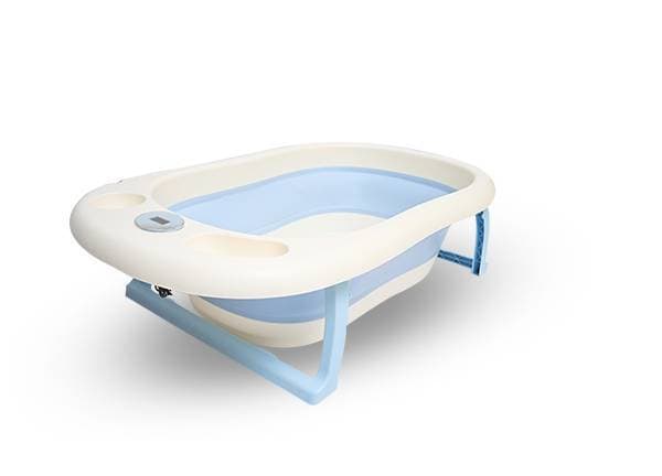 Folding Baby Bath Tub With Built-In Thermometer Space For Bath Essentials