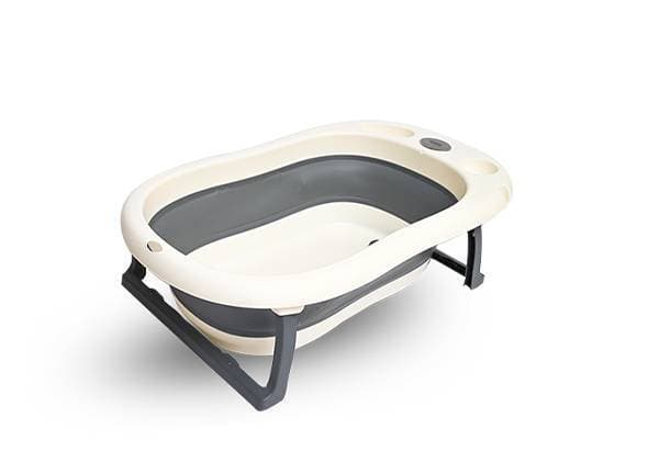 Folding Baby Bath Tub With Built-In Thermometer Space For Bath Essentials - Black