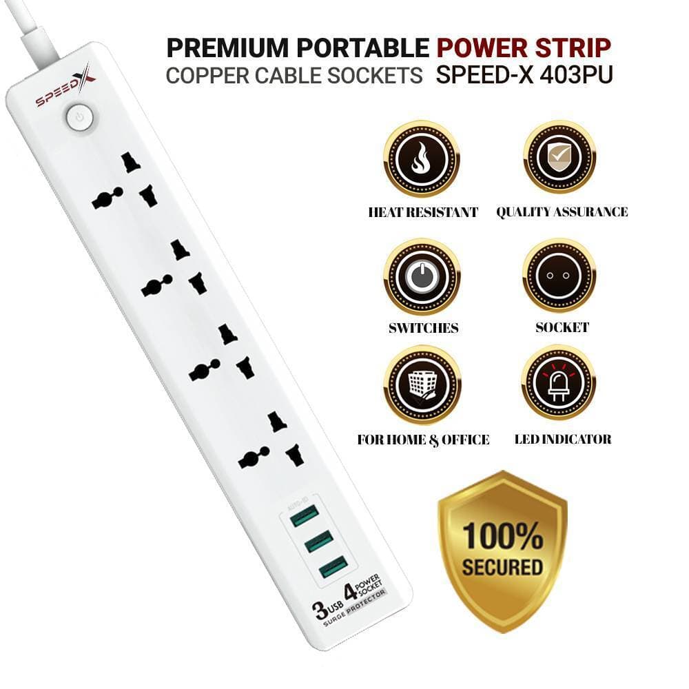 Speed-X403Pu Premium Portable Power Strip 4 Socket