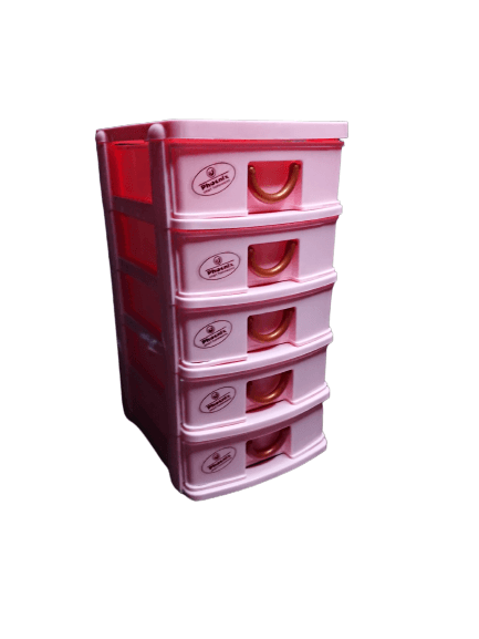 Mini Desktop Plastic Drawers Storage Draw Tower 5 - Pink