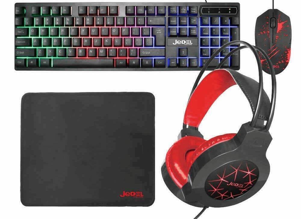 Jedel Cp-01 Guardian 4-In-1 LED Keyboard Headset Mouse And Mat UEB Wired Gaming Bundle