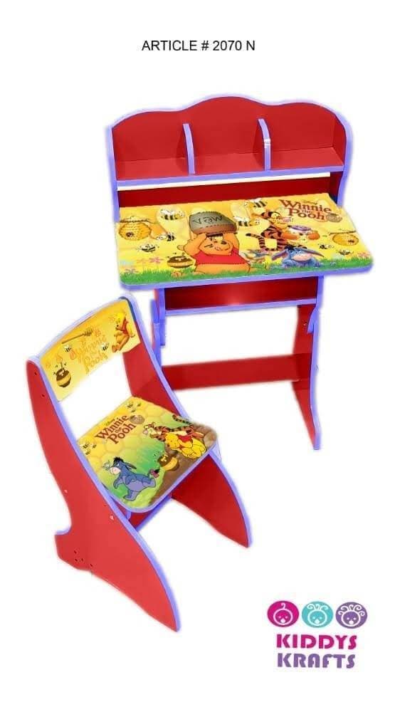 2070N - Kids Chair Table Wooden Design High Decorated Wood Study Table Chair Set - Red