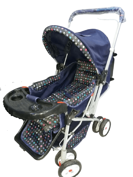 Alloy Foldable Baby Stroller Pram For Newborn Blue Color With 8 Rubber Tyres