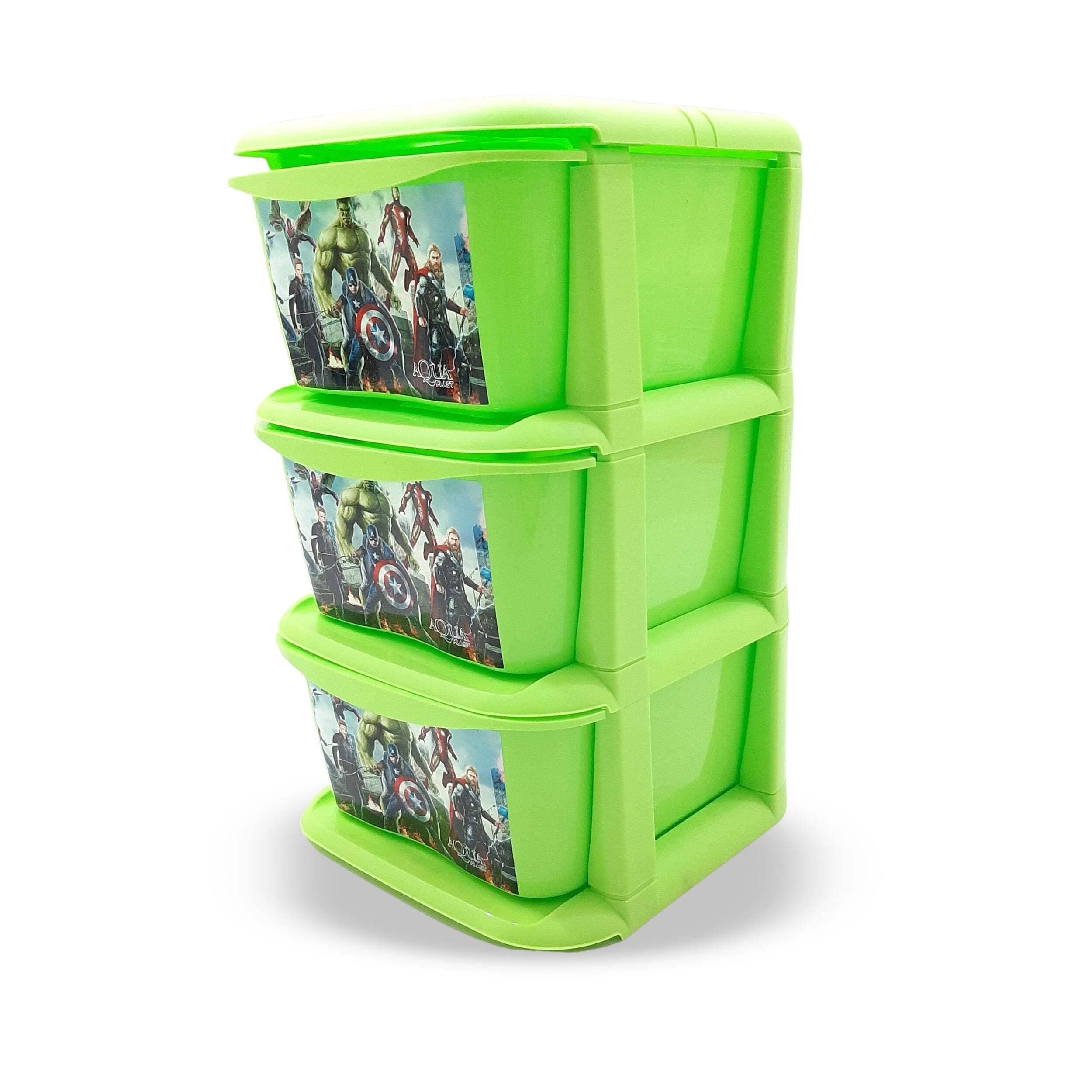 Kids Ben10 Drawers Portable Kids Almirah Chester Drawer 3 Layers Plastic Smart Draw - Green