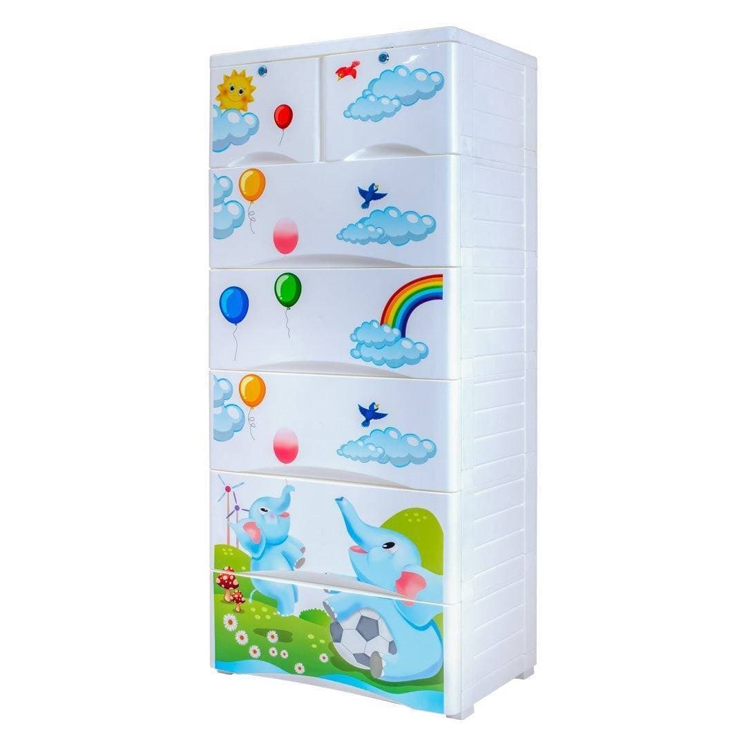 Kids Almirah Cupboard Orchid Drawer - Elephant Print 3D Almari