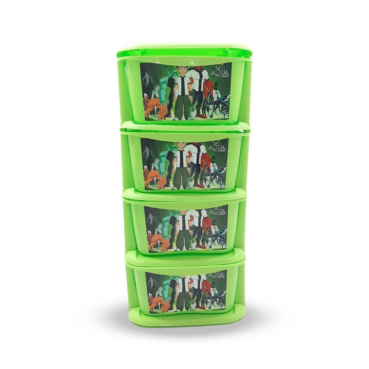 Kids Ben 10 Drawers Portable Kids Almirah Chester Drawer 4 Layers - Green