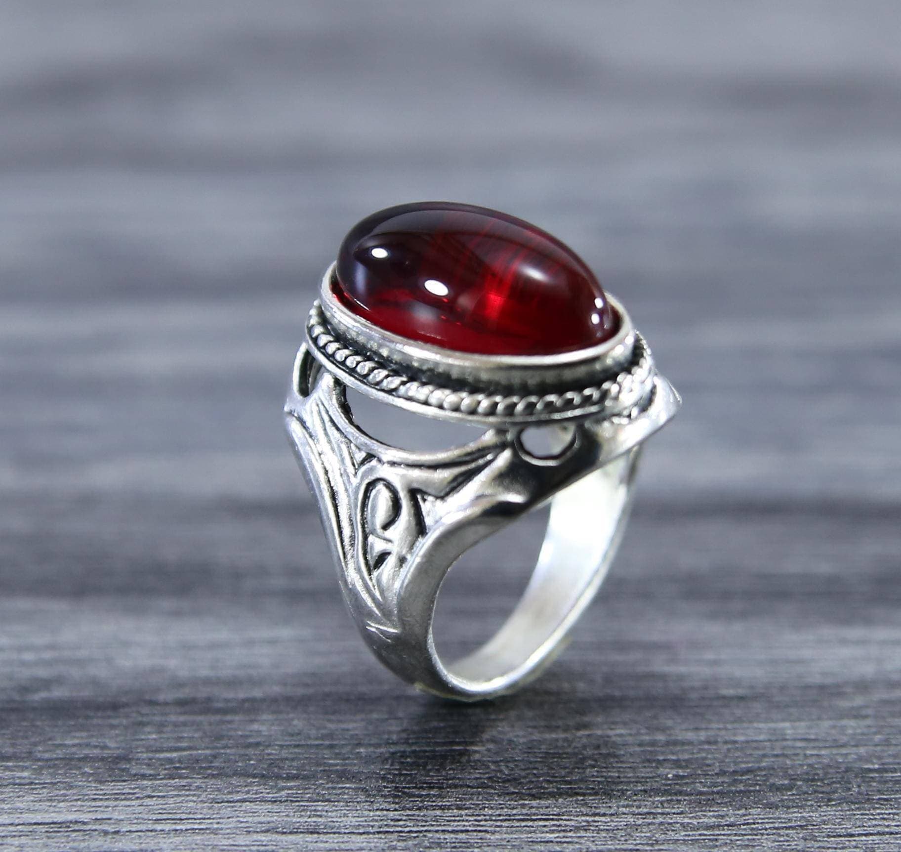 Red Stone Silver Men'S Ring