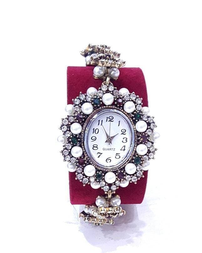 Golden Embroidered Crown Design Watch For Women