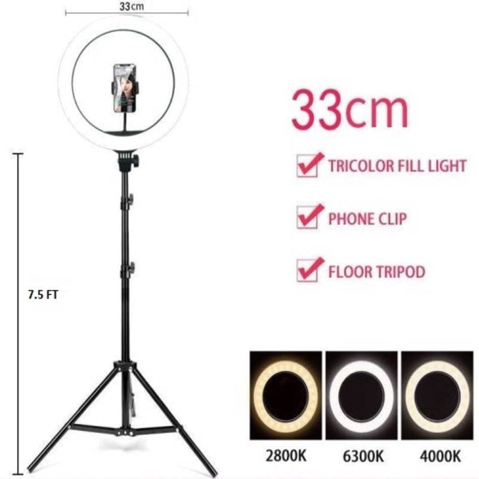 33cm Ring Light with 7.5feet Tripod Stand & Phone Holder