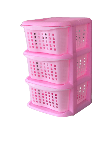 3 Drawer Storage Box Decorative Box Plastic Cabinet - Pink