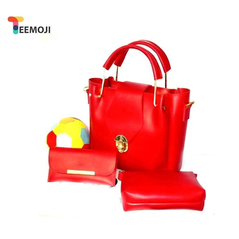 1-Set - Large Capacity Leather Shoulder Bags for Women - Red