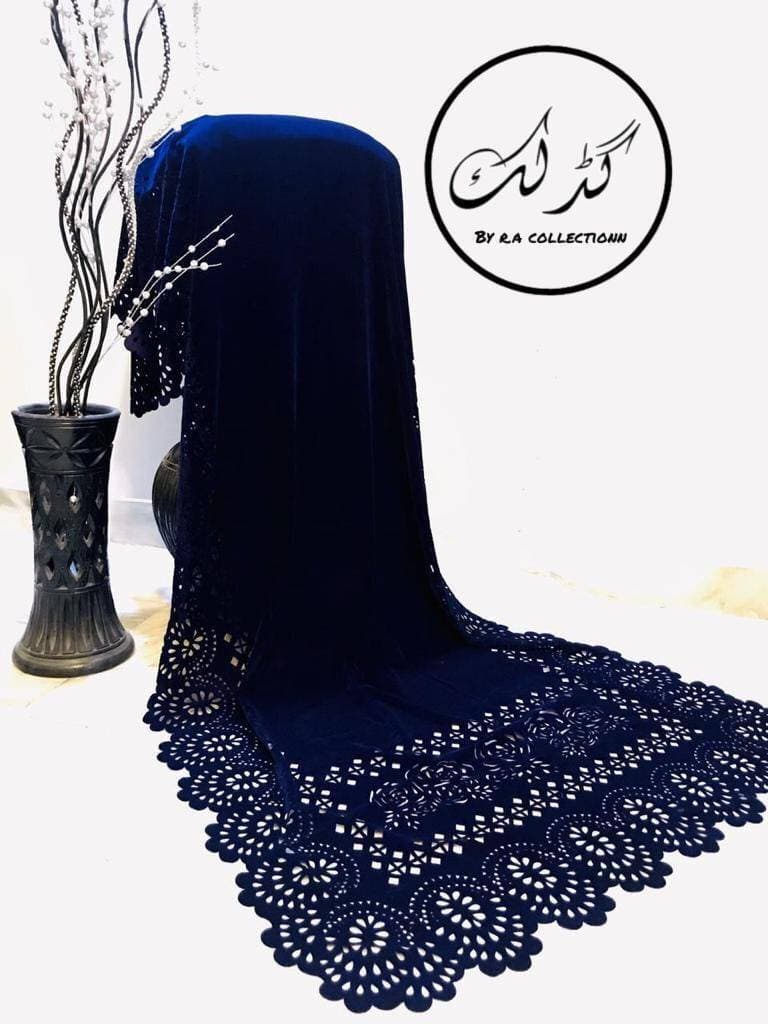 Women's  Velvet Cutwork Shawl - Blue