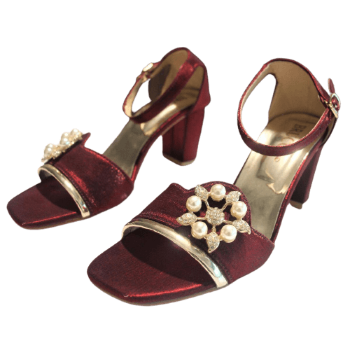 Elegant Stylish Block Heel Metal Buckle With Pearl Square Open Toe For Women