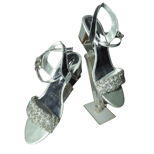 Fancy, Party Comfort Block Heel, Rhinestone Single Strips With Ankle Straps Golden