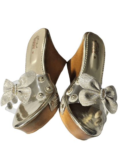 Fancy Party Wedges Slides Mules For Ladies Transparent Bow-Tie Buckle With Beats