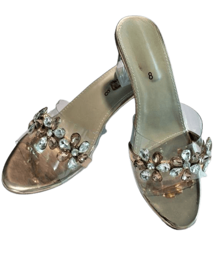 Women'S Stylish & Party Mules Transparent Golden Crystal Embellished