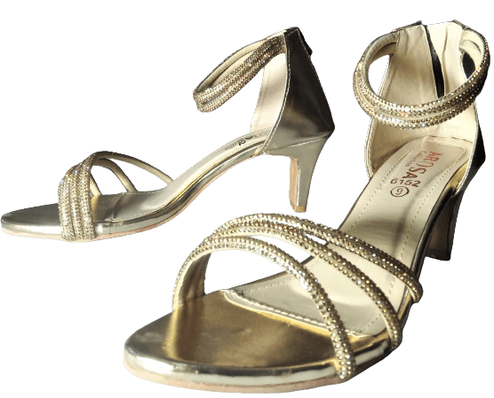 Trendy Stiletto Comfortable Heel, Black Zipper Closure(Nude) Fancy Rhinestone Strips