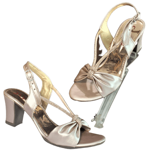 Block Heel With Beautiful Rhinestones Stripes