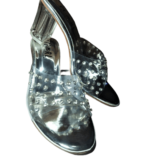 Transparent Fancy Mules Block Heels Stylish Upper