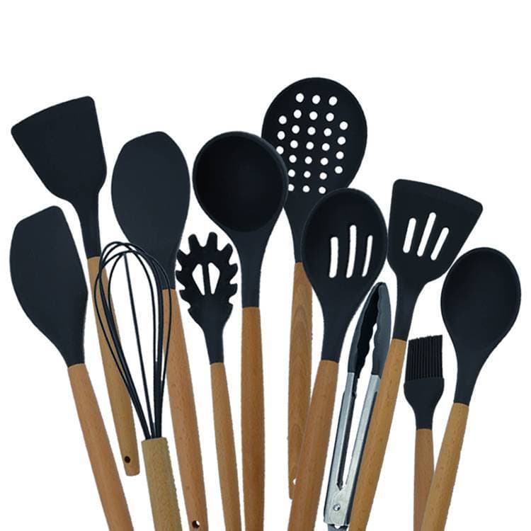 Silicone wooden cooking utensils Pack of 12