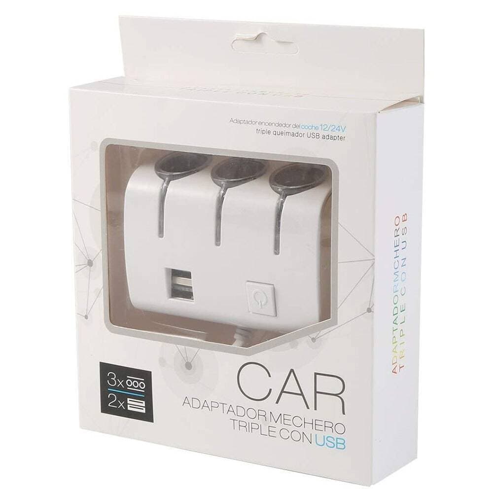 Car Power Adaptador Mechero Triple Con USB