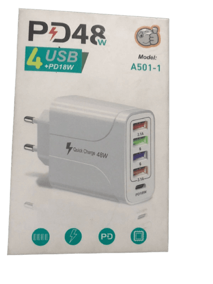 1 Port CX Type With 4 Ports USB C Type Fast Charger - 1 Piece