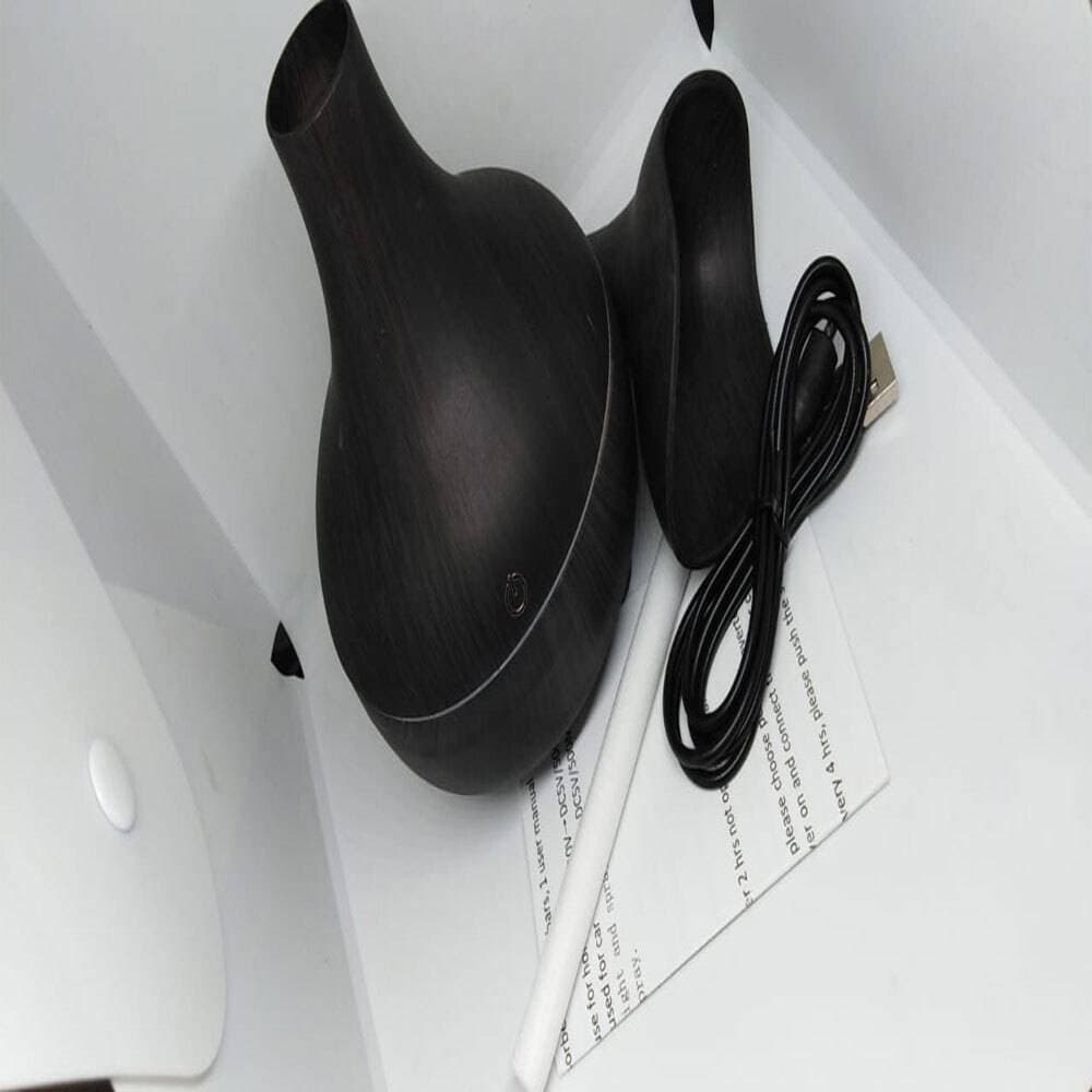 USB Electric Wood Grain Ultrasonic Cool Mist Humidifier Aroma Essential Oil Diffuser LED Lights 12CM