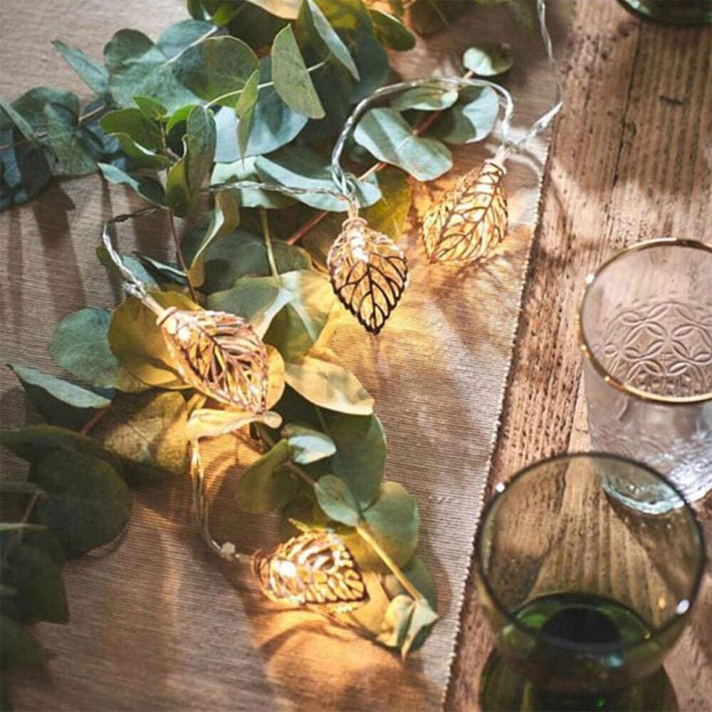LED String Light Fairy Lights Leaf Lights For Bedroom Wedding Metal Leaves - 19Pcs