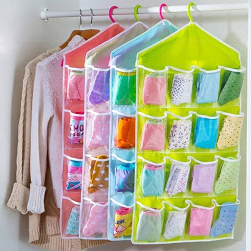 16 Grid Storage Bag Sweet Candy Wardrobe Hanging Purse Handbag Organizer - Multicolor