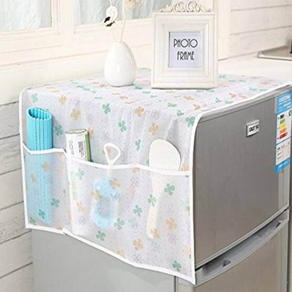 Refrigerator Printed Fridge Cover With 6 Pockets Organizer